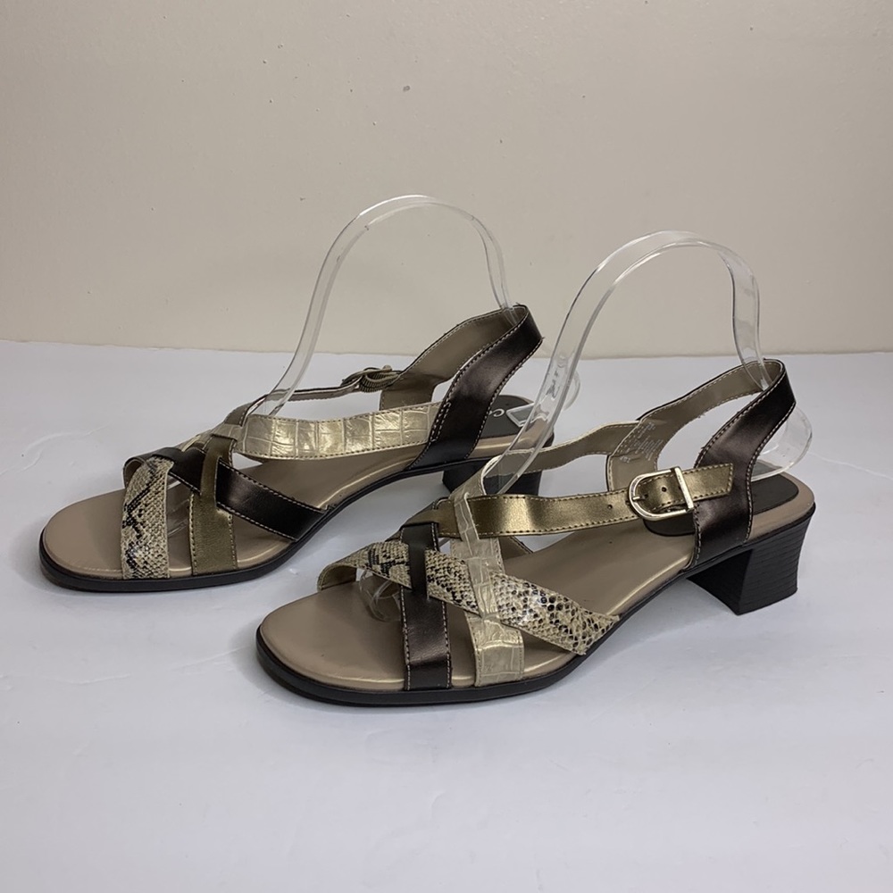 I LOVE COMFORT Sandals Vegan SUNSHINE Leather Block Heel Mixed Patterns 8